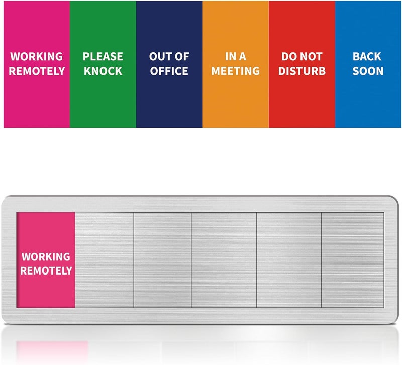 EliteSign Office Door Signs 6 Options Do Not Disturb, Please Knock, In A Meeting, Out Of Office, Working Remotely Back Soon Privacy Door Slider Sign For Meeting & Conference Room Brushed Silver - Image 1